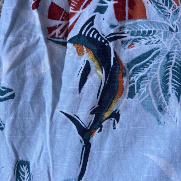Men’s Columbia Button Down T Shirt Fish and Plant Print Blue Red Orange Size L - Picture 7 of 8